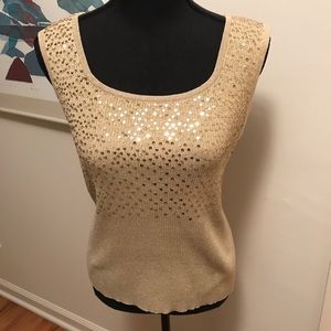 Once Again gold metallic tank top w/ gold sequins